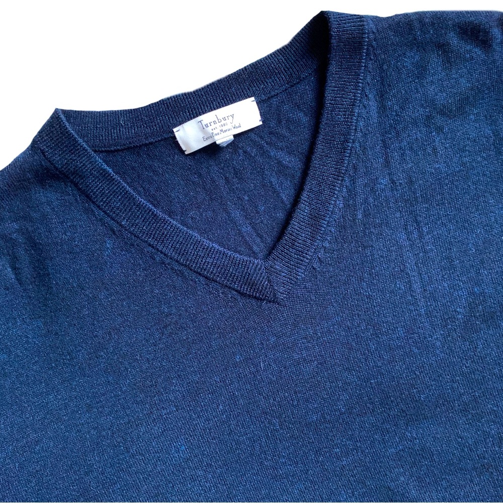 Turnbury Extra Fine Merino Wool V Neck Sweater Navy Size XXL